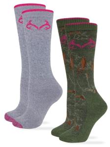 Realtree Girl Women's Merino Wool Blend Cushion Boot Socks 2 Pair Pack, Multi, Medium (29671)