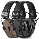 ZOHAN Shooting Ear Protection with Gel Ear Pads, 4X Sound Amplification, 23dB NRR Impact Hearing Protection for Shooters, Hunting, Range Use(Gel-Black+Brown)