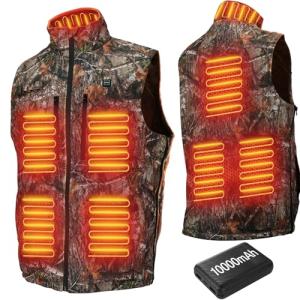 GVDV Heated Vest for Men for Hunting with Battery Pack,Camo Size Adjustable Heated Jacket, 8 Heating Zones, L-3XL