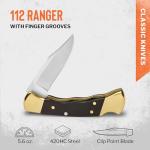Buck Knives 112 Ranger Folding Knife with Finger Grooves and Leather Sheath