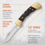 Buck Knives 112 Ranger Folding Knife with Finger Grooves and Leather Sheath