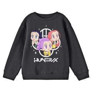Kpop Demon Hunters HuntrX Excited Kawaii Chibi Art Youth Black Crew Neck Long Sleeve Sweatshirt