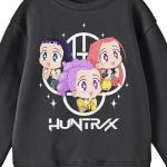 Kpop Demon Hunters HuntrX Excited Kawaii Chibi Art Youth Black Crew Neck Long Sleeve Sweatshirt
