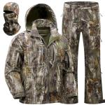 Wild Cedar Camo Hunting Clothes for Men with Fleece Lining,Quiet Insulated Hunting Jacket and Pants, Water Resistant Suit for Cold Weather Deer Duck Hunting