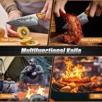 Golden Bird Damascus Steel Knife for Kitchen and Outdoor - Hand Forged Chef Camping Knife with Resin Handle & Wood Sheath, All Purpose Cooking Survival Hunting Knives,Gift for Men & Women
