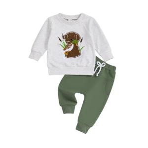 CIYCUIT Baby Boy Outfits Hunting Embroidered Sweatshirt Pants Set Fall Winter Clothes Dog 12-18 Months
