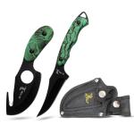 Elk Ridge-Outdoors 2-PC Fixed Blade Hunting Knife Set-Black Stainless Steel Skinner&Gut Hook Blades,Camo Coated Nylon Fiber Handles,Nylon Sheath-Hunting,Survival-ER-300CA,7-Inch/6.5-Inch Overall