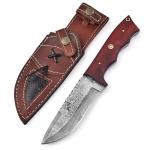 Custom Fixed Blade Damascus Knife with Leather Sheath