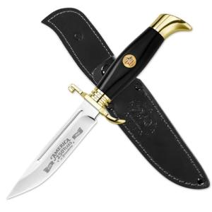 DISPATCH 250th Anniversary Commemorative Fixed Blade Knife, 10.2'' Mirror Polished Stainless Steel Full Tang Blade with Dual Fullers, Gold-Plated Guard & Pommel, Resin Handle, Composite Leather Sheath