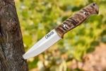Ottoza Full Tang Bushcraft Knife with 1095 Carbon Steel Fixed Blade - Survival and Outdoor Camping Knife - Ram Horn Handle Brown Leather Sheath 432