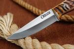 Ottoza Full Tang Bushcraft Knife with 1095 Carbon Steel Fixed Blade - Survival and Outdoor Camping Knife - Ram Horn Handle Brown Leather Sheath 432