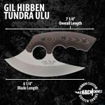 Hibben Legacy Tundra Ulu Knife | Gil & Wesley Hibben Design | Mirror-Polished 420HC Stainless Steel Curved Blade | 7 1/4 Inch Overall | Black/Brown Micarta Handle Scales | Genuine Leather Belt Sheath
