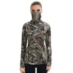 BASSDASH Women's UPF 50+ Camo Hunting Hoodie with Neck Gaiter Breathable Performance Long Sleeve Fishing Hooded Tee FS03W