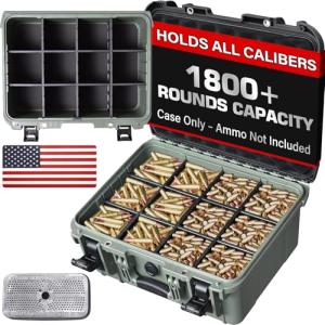 Waterproof Lockable Ammo Storage Box – Heavy Duty Ammo Organizer Case with 8 Adjustable Dividers for Handgun, Rifle & Shotgun Ammo, Secure Bullet Storage Crate Keeps Ammunition Safe & Organized