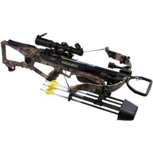 Excalibur REV X Accurate Lightweight Quiet CeaseFire Archery Hunting Crossbow - Scope, Scope Rings, 4 Proflight Arrows with 100Gr Field Points, Rebolts Quiver Included