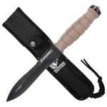 MTECH USA Officially Licensed USMC Fixed Blade Knife with Guard, 11.8 Inch Stainless Steel Blade, Textured Handle, Nylon Sheath with Lanyard, Tactical Outdoor Survival Knife (Tan)