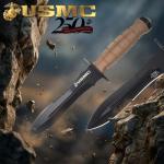 MTECH USA Officially Licensed USMC Fixed Blade Knife with Guard, 11.8 Inch Stainless Steel Blade, Textured Handle, Nylon Sheath with Lanyard, Tactical Outdoor Survival Knife (Tan)