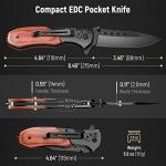 KEXMO Pocket Knife for Men - Sharp Blade Wood Handle Pocket Folding Knives with Clip, Glass Breaker - EDC Knives for Survival Camping Fishing Hiking Women, Large, Black