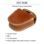 KOSIBATE Ammo Pouch, Genuine Leather Ammo Holder Bag Storage for .22 22LR .38 .45 Hunting Military Belt Gun Ammo Case Brown