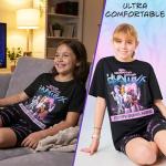 KPop Demon Hunters Officially Licensed Huntrix 2-Pc Pajamas Set Girls 5–14 Yrs, Lounge Set T Shirt Shorts, Gifts for Girls (5-6 Years, Black Huntrix)