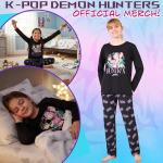 KPop Demon Hunters 2 Pc Pajamas Girls Teens 5–14 Yrs Officially Licensed T Shirt PJ Pants Huntrix Saja Boys Gifts for Girls (7-8 Years, Black Huntrix)
