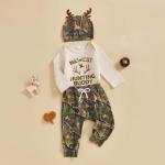 GOOCHEER Newborn Baby Boy Clothes Hunting Long Sleeve Romper Shirt Tops Pants Fall Winter Outfits Hat Set (Army Green, 0-3 Months)