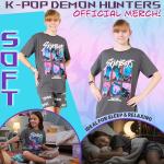 KPop Demon Hunters Officially Licensed Saja Boys 2-Pc Pajamas Set Girls 5–14 Yrs Lounge Set T Shirt Shorts, Gifts for Girls (7-8 Years, Grey Saja Boys)