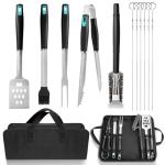 XSSIVE 5-Piece Good Grips BBQ Grill Tool Set – Extra Tough Metal Wire Brush Cleaner, Stainless Steel Spatula, Fork, Tongs, Basting Brush for Outdoor Grilling, Camping - Perfect Grill Gifts for Men Dad