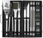 GRILLART BBQ Grill Utensil Tools Set Reinforced BBQ Tongs 19-Piece Stainless-Steel Barbecue Grilling Accessories w/Aluminum Storage Case -Complete Outdoor Grill Kit for Dad, Birthday Gift for Man Dad