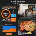 Smart Wireless Meat Thermometer with Thinnest Probe, Bluetooth Food Thermometer, Remote Tracking and Real-Time Readings from Apps, for iOS and Android, for BBQ, Grill, Smoker