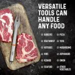 Stainless Steel BBQ Tool Set with Rotating Stand & Drip Pan | Grill Tool Kit Complete with Spatula, Tongs, Fork, Brush | Durable, Easy to Clean Grilling Kit | Essential BBQ Tools