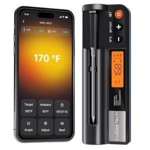 CulinaTech CulinaMeter One: 700FT Wireless Meat Thermometer with LCD Screen, Digital Cooking Food Thermometer for Beef Lamb Turkey, Dual Sensor Measures Internal & Ambient Temp