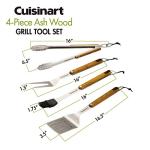 Cuisinart CGS-1100 (Spatula, Locking Tongs, Fork, Basting Brush) 4-Piece Grill Tool Set, Ash Wood Handle