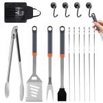 15-Piece Grill Set, BBQ Grilling Accessories with Tongs & Spatula, Stainless Steel Grill Utensils Set with Hooks & Storage Apron for Outdoor Cooking, Camping, Practical Gifts for Men Dad