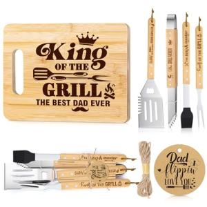 Honeydak Fathers Day Grilling Gifts Set for Dad Men from Daughter Son BBQ Grill Tools Set Accessories with Stainless Steel Spatula Tong Fork Brush Engraved Bamboo Cutting Board Dad Birthday Gifts Box