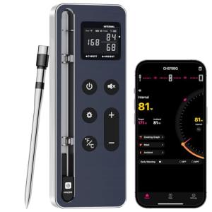 Bluetooth Meat Thermometer Digital – Wireless Smart Digital Meat Thermometer for Grilling, BBQ, Oven, Smoker, Air Fryer, and Kitchen – Perfect for Steak, Chicken, Turkey – App with Delicious Recipe