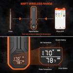 Wireless Meat Thermometer – Digital Cooking Thermometer with Wireless Probe – 500Ft Remote Range Food Thermometer – with iOS & Android Read App -Preprogrammed Temperatures for BBQ, Oven, Grill