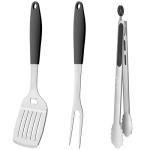 Beijiyi Grill Tools Set, Stainless Steel BBQ Tools Metal Grill Spatula, Tongs and Fork for Outdoor Grill with Silicone Handle, Heavy Duty Grilling Tools Grill Accessories for BBQ Cooking (Silver)