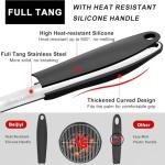 Beijiyi Grill Tools Set, Stainless Steel BBQ Tools Metal Grill Spatula, Tongs and Fork for Outdoor Grill with Silicone Handle, Heavy Duty Grilling Tools Grill Accessories for BBQ Cooking (Silver)