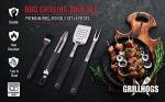 GRILLHOGS Heavy Duty BBQ Grilling Tool Set, Premium Soft Grip Tongs, Spatula with Bottle Opener and Serrated Edge, Barbecue Meat Fork, Stainless Steel Basting Brush, Premium BBQ Utensils Set (4 Piece)