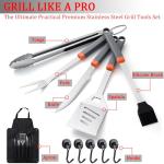 11-Piece Grill Tools Set, BBQ Grilling Accessories with Tongs & Spatua, Stainless Steel Portable Grill Tools Kit with Hooks & Storage Apron for Camping, Grilling Gifts for Men Dad