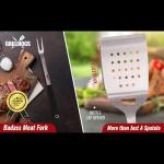 GRILLHOGS Heavy Duty BBQ Grilling Tool Set, Premium Soft Grip Tongs, Spatula with Bottle Opener and Serrated Edge, Barbecue Meat Fork, Stainless Steel Basting Brush, Premium BBQ Utensils Set (4 Piece)