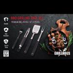 GRILLHOGS Heavy Duty BBQ Grilling Tool Set, Premium Soft Grip Tongs, Spatula with Bottle Opener and Serrated Edge, Barbecue Meat Fork, Stainless Steel Basting Brush, Premium BBQ Utensils Set (4 Piece)
