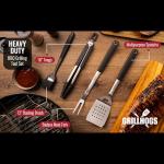 GRILLHOGS Heavy Duty BBQ Grilling Tool Set, Premium Soft Grip Tongs, Spatula with Bottle Opener and Serrated Edge, Barbecue Meat Fork, Stainless Steel Basting Brush, Premium BBQ Utensils Set (4 Piece)