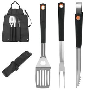 ZXiaJUMCR BBQ Grill Tools Set,Heavy Duty Stainless Steel BBQ Grilling Accessories Set, Spatula, Fork, Tongs|with Storage Bag Complete Barbecue Accessories Kit,for Outdoor Barbecue loversgift.