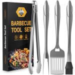 SHINESTAR Heavy Duty Grill Tools Set, Stainless Steel Grilling Accessories with Spatula, Tongs, Fork and Basting Brush, 4PCS, Ideal Grilling Gifts for Man