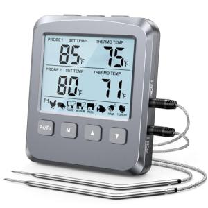 Vuwwey Dual Probe Meat Thermometer Digital for Cooking, Grilling & Smoking with Large LCD Backlight & Alarm, Kitchen Food Grill Thermometer, Smoker Accessories for BBQ, Oven, Oil Fry, Gifts for Men