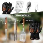 Onlyfire 5-Piece Grill Tool Set, Stainless Steel Griddle Accessories for Outdoor Camp Chef, Multifunctional Grill Utensil Set Including Grill Spatula, Meat Fork, Barbecue Tong and BBQ Gloves