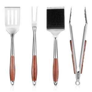 FJNATINH Heavy-Duty Grilling Accessories Rose Wooden BBQ Grilling Tools Set,Outdoor Grill Set with Spatula, Fork, Brush & Tongs,Essential Accessories for Barbecue & Grill. Ideal Gift for Men