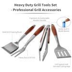 FJNATINH Heavy-Duty Grilling Accessories Rose Wooden BBQ Grilling Tools Set,Outdoor Grill Set with Spatula, Fork, Brush & Tongs,Essential Accessories for Barbecue & Grill. Ideal Gift for Men